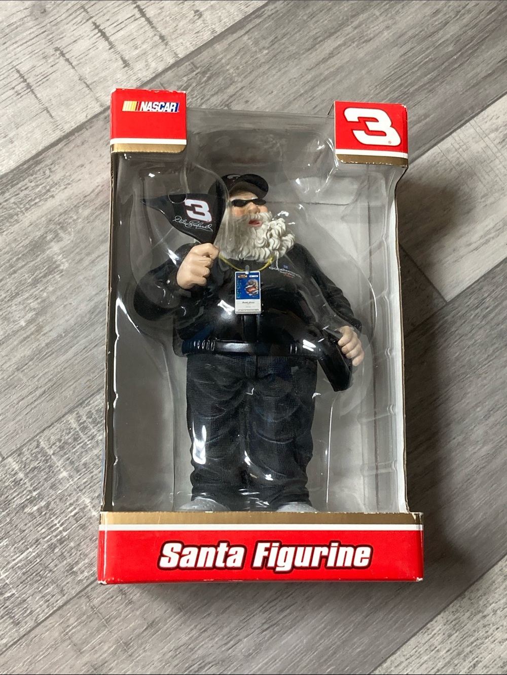 Nascar Dale Earnhardt Black #3 Santa Figurine with Flag